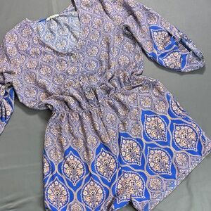 Soprano Blue and Pink Paisley Print Romper Size M